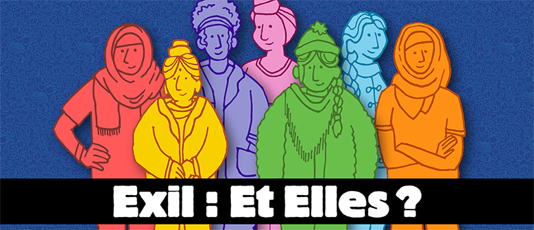 Illustration of women behind a campaign banner